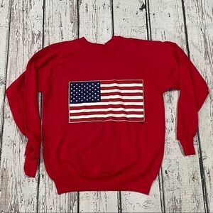 Vintage 1980s USA Flag America Red Patriotic Crewneck 80s Sweatshirt